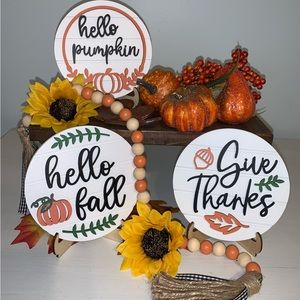 Farmhouse Fall Thanksgiving Signs Set Of 3 Pumpkins Kitchen Tiered Tray Decor